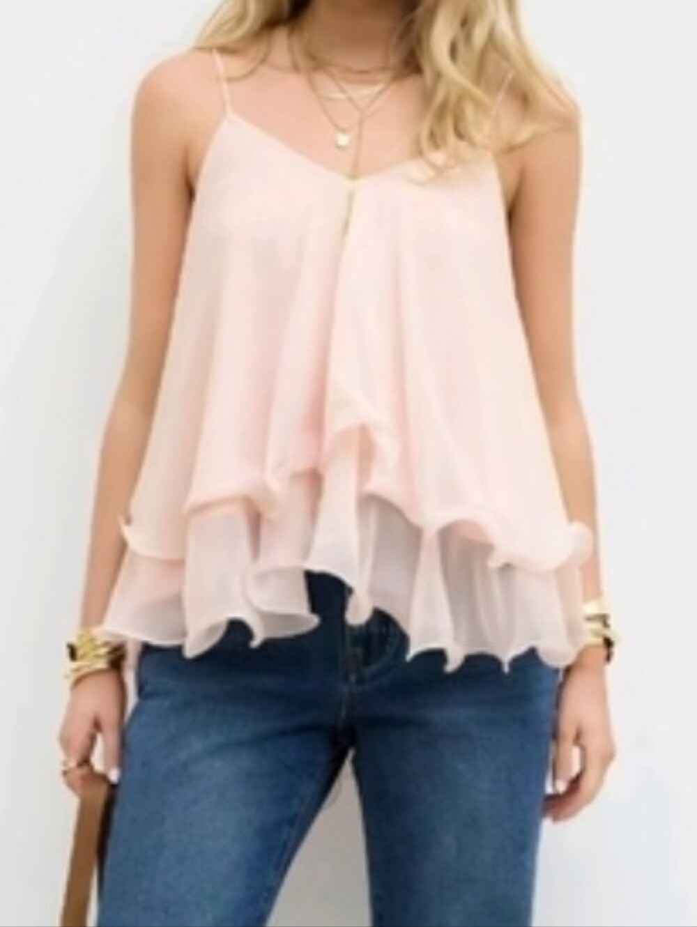 Cider 3 Colors Layered Chiffon Cami Top - Women's, Pink, Blue, Cream In Medium